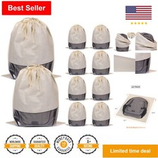 10 Pack Jumbo Dustproof Drawstring Bags - Large Non-Woven Fabric Storage - Beige