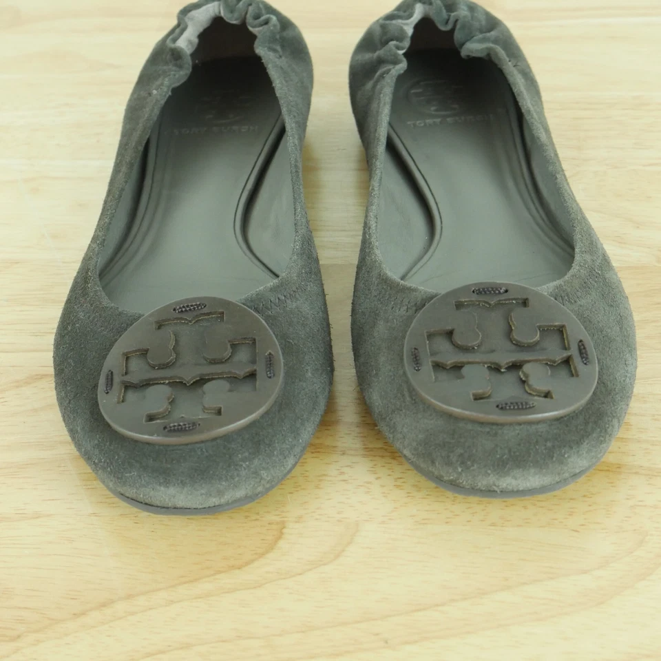 Tory Burch Talla 8 1/2 Minnie Viaje Ballet Pisos Gris Gamuza Foto 4 de 4