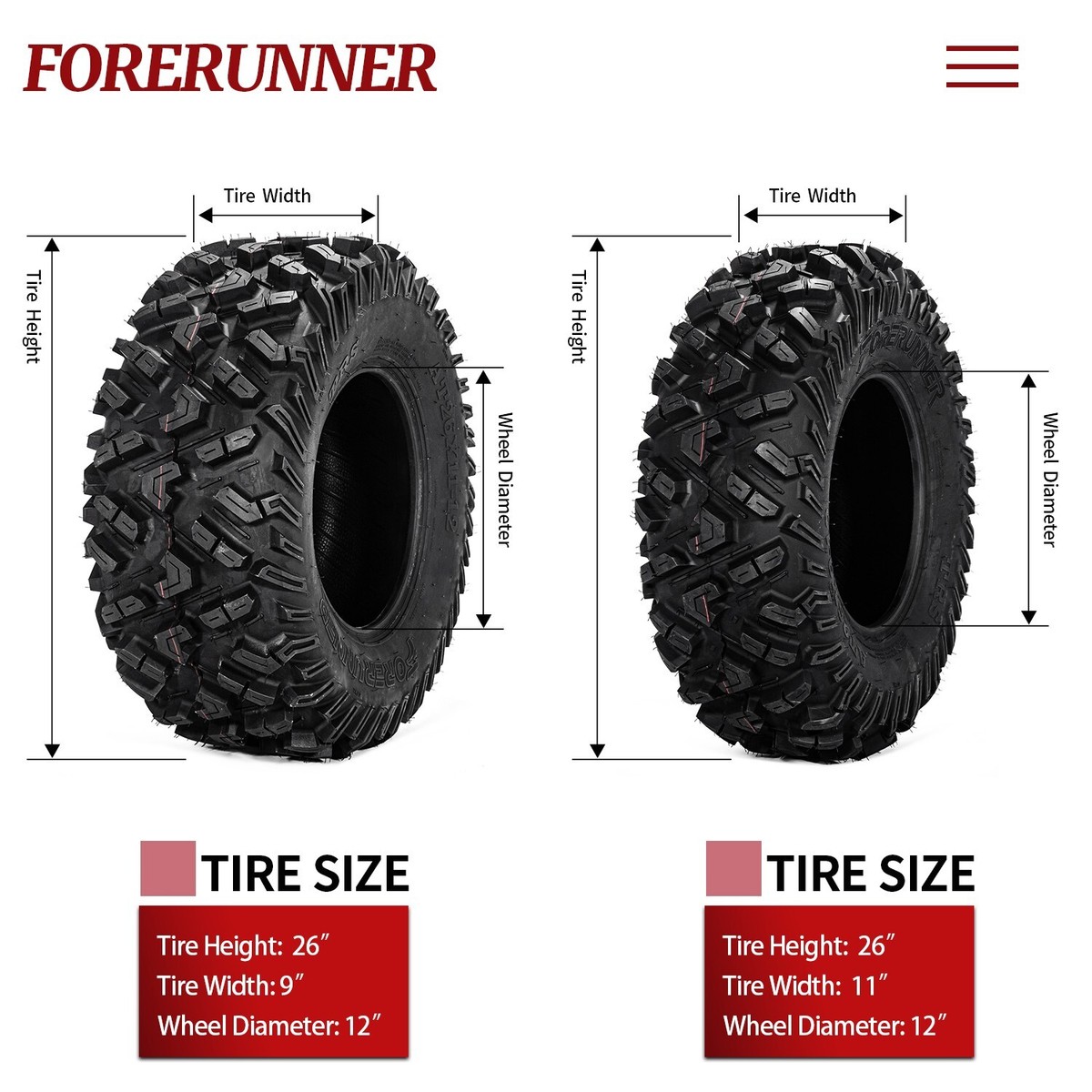 26x11-12 26x9-12 ATV UTV Mud Tires 26 R12 6Ply 26x9x12 26x11x12