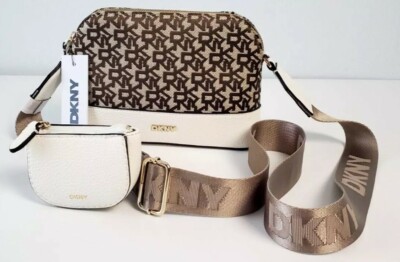 〜90's DKNY M69サンプリング　ミリタリーベスト DKNY Bridger Dome Top Zip Logo Shoulder Crossbody Bag Light Brown