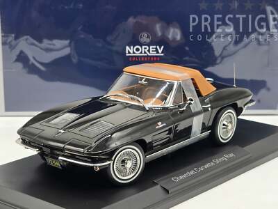 Norev 1963 Chevrolet Corvette C2 Stingray Convertible Black / Brown 1:18 - New