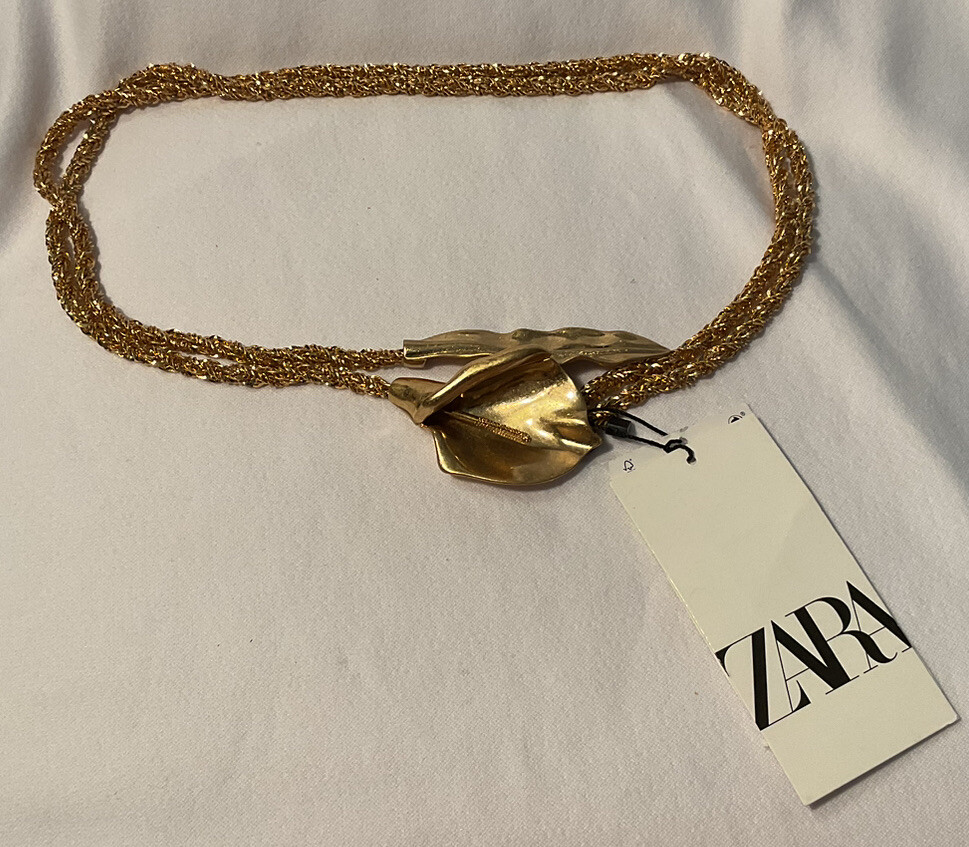 Zara Metal Gold Tone Heavy Chain Calla Lilly Belt Size XS  display picture 1