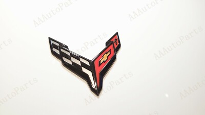 1pc Front Corvette Emblems Gloss black Red Flash Fit 2020+ Chevrolet C8 Corvette