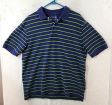 Saddlebred Mens Large Blue Striped Short Sleeve Polo Shirt