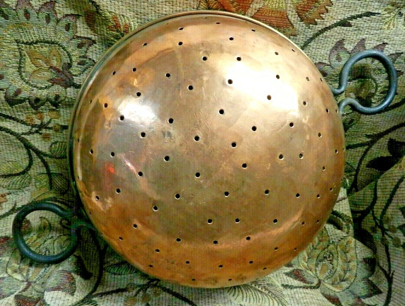 Vintage Antique Hand Hammered Copper Colander/Strainer / Hand Rout Iron Handles