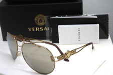 NEW AUTHENTIC Versace VE 2160 1348/5A Gold Mirrored Aviator Sunglasses