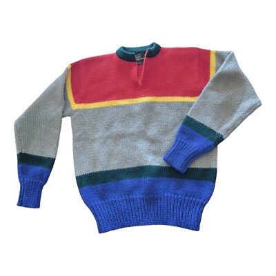 Vintage Boys Polo Ralph Lauren 100% Wool Color Block Stripe Sweater, Size 16