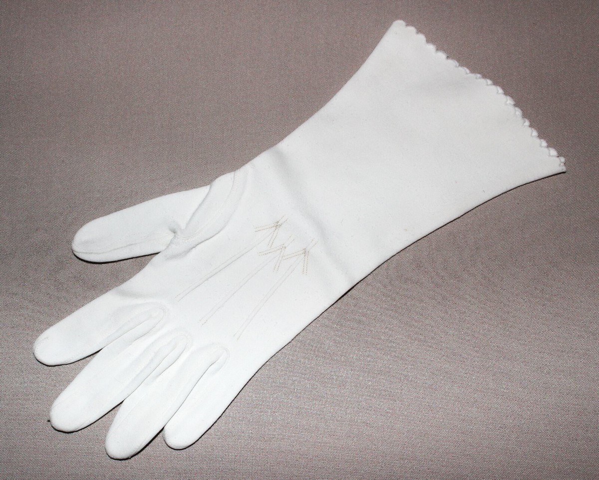 Vtg Ladies Dress Glove  Left Hand Only  White Cotton? Pattern On Back Of  Hand