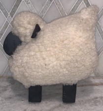 Vintage Primitive Wooly Lamb Sheep Figure Fur Wood 8.75  T 8.5  W 4.5  D