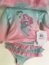 Disney Little Mermaid Ariel Rashguard Top Bottoms Hat Swim Set Swimwear 3 Months