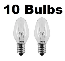 Box of 10 Nightlight Bulbs 15C7, Clear, 15 Watt, 120 Volt, E12 Candelabra Base
