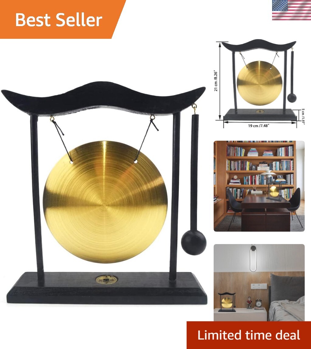 Elegant Brass Feng Shui Gong with Wooden Stand - Ideal Gift for Housewarming