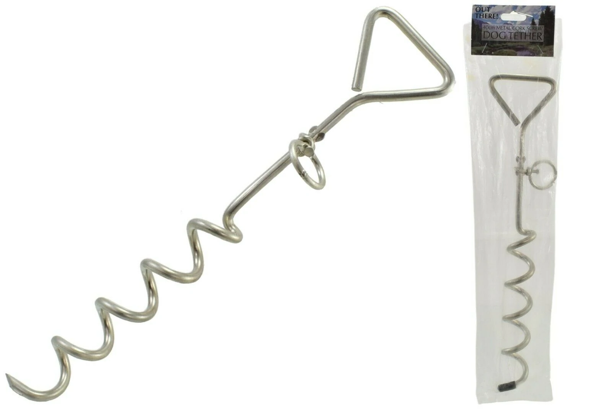 Outdoor Tie Stake Pet Dog Animal Tether Steel Corkscrew Garden