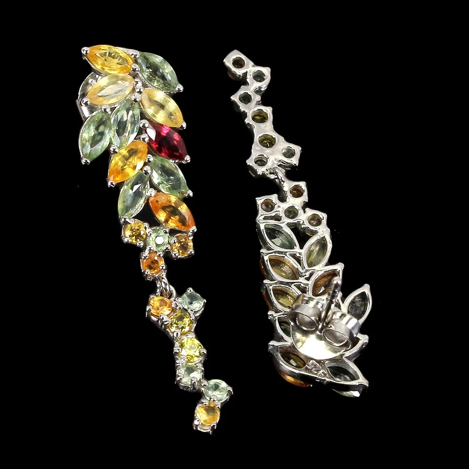 Pendientes de plata de ley 925 zafiro marquesa piedras preciosas naturales joyería regalo Foto 3 de 4