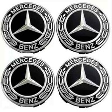 4 x Black Mercedes Benz 75mm Alloy Wheel Centre Caps AMG A B C E S M Class Hub