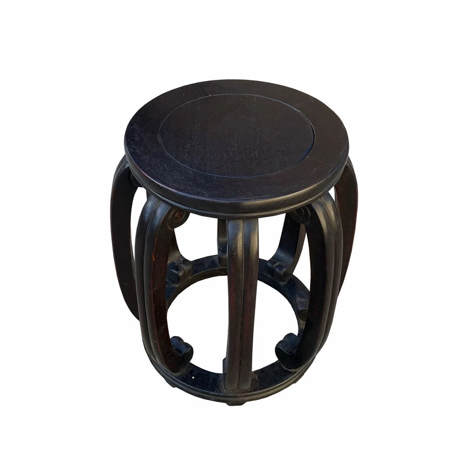 Chinese Oriental Dark Brown Wood Craw Barrel Shape Stool cs7098 - Image 4 of 4
