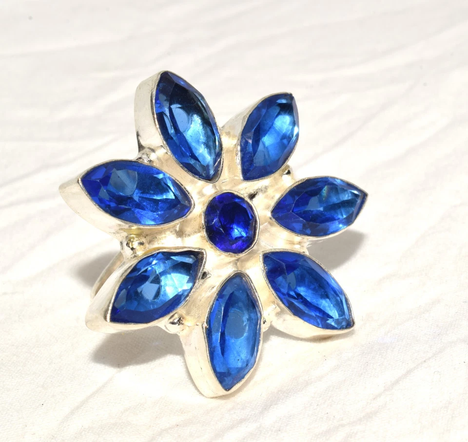 Anillo de moda de piedras preciosas sueltas hechas a mano corte marquesa tanzanita simulada talla 7,75 Foto 2 de 4