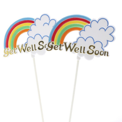 Bulk Buy of 48 Floral Embellishing Acrylic ''Get Well Soon'' Rainbow Floral Picks