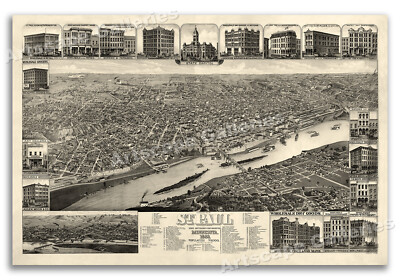 Saint Paul Minnesota 1883 Historic Panoramic Town Map - 20x30