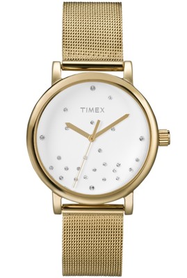 NEW-TIMEX GOLD TONE S/STEEL FINE MESH BAND+WHITE,CRYSTAL  display picture 1