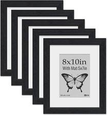 8x10 Picture Frame Set of 5, Black Oak, HD Glass, Tabletop  Wall Display