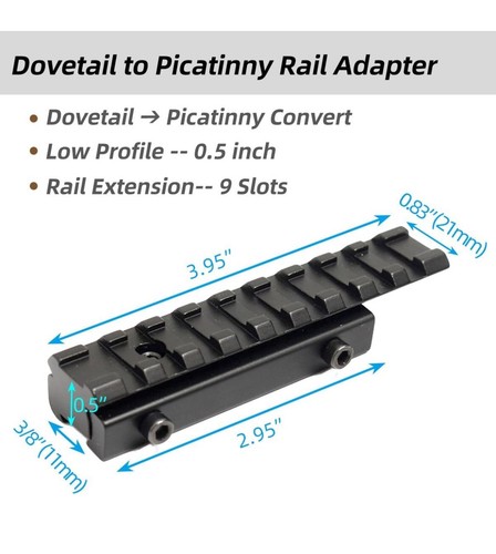Tristar Shotgun Dovetail To Picatinny Rail Adapter Scope Red Dot Mount - Picture 2 of 2
