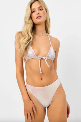 Frankie's Bikinis Pink Jane Iridescent High Waist Bikini Bottom, Size XS