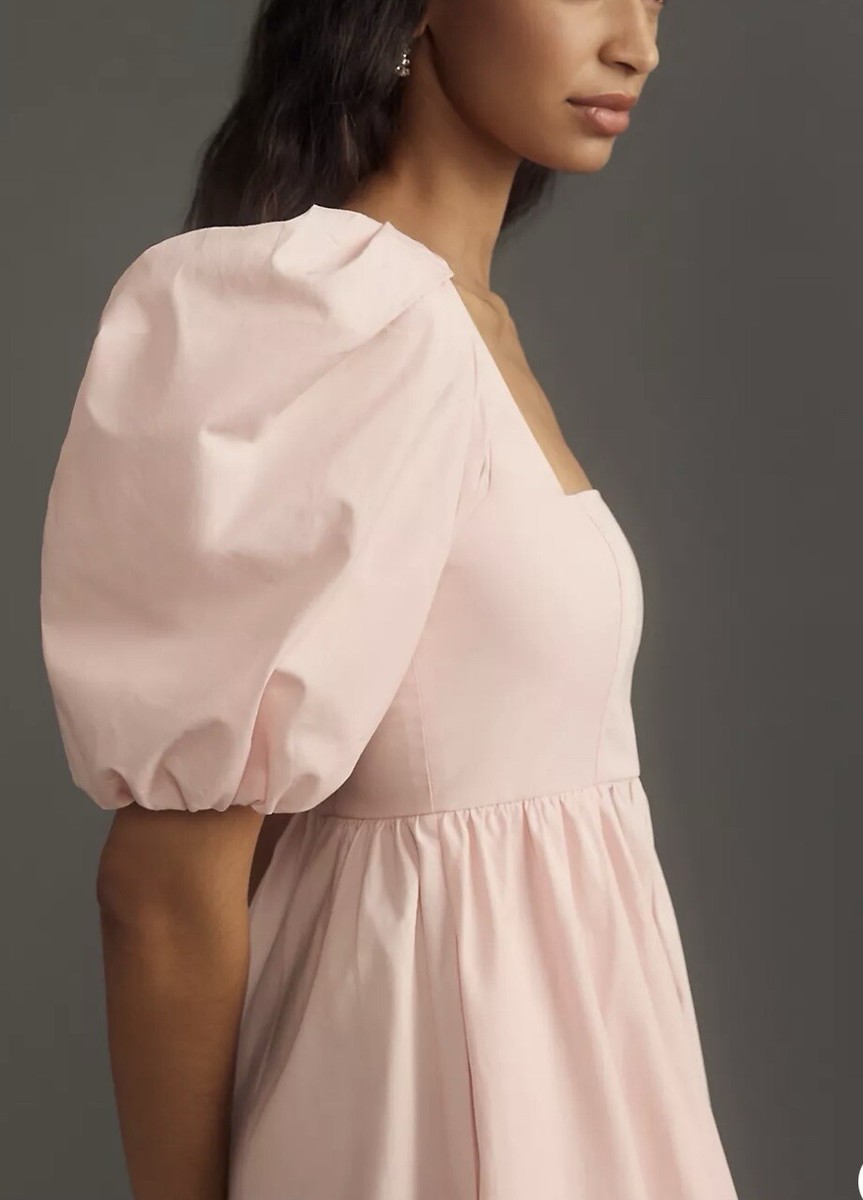 Maeve Puff-Sleeve Square-Neck Mini Dress Pink Size XXS Nwot $148