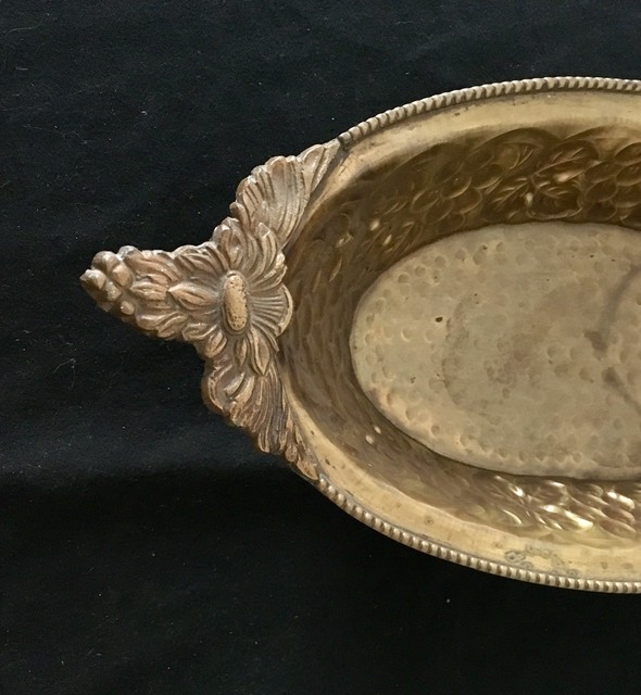 Brass Hammered Oblong Dish Custom Handcrafted Oval 16 3/4" x 8" x 4" Metalware eBay