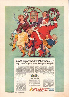 1928 Hendryx Bird Cages/Seth Thomas Clocks Magazine Print Ad Santa Claus
