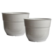 Garden Elements Indoor/Outdoor Brushed Happy Plastic Planter, Cream 15" 2 Pack 