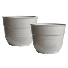 Garden Elements Indoor/Outdoor Brushed Happy Plastic Planter, Cream 15" (2 Pack)