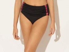 Bleu Rod Beattie James Bonded Black and Rouge High Waist Shirred Bikini Bottom