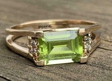 2.10Ct Emerald Cut created Green Peridot Engagement Ring 14K Rose Gold Plated