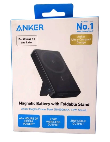 New Anker - MagGo Magnetic Power Bank with Kickstand (10000mAh, 20W) Black