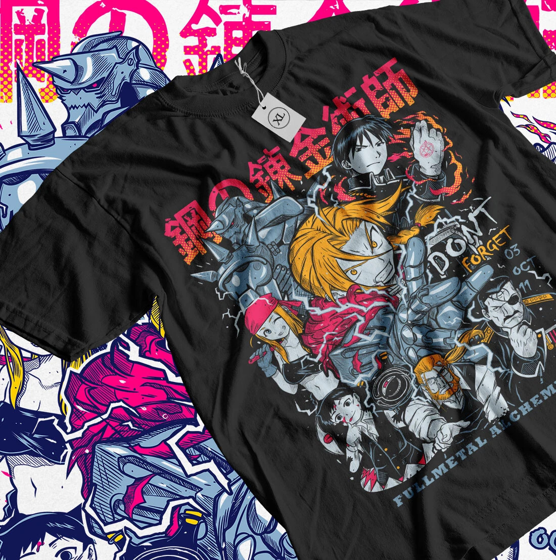Anime Fullmetal Alchemist Brotherhood Alphonse Elric Black T-Shirt Size S-5XL