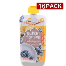 Happy Tot Organic Super Morning Yogurt Banana Blueberry Oat Pouch 4 Oz 16 Pack