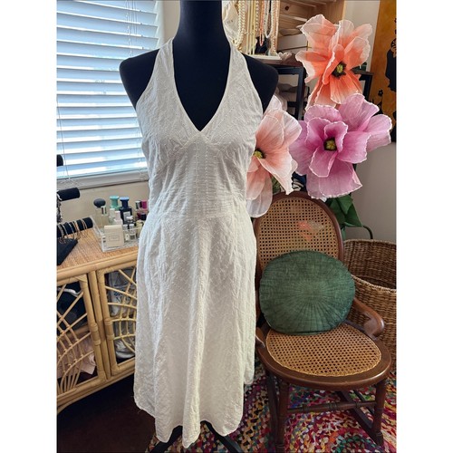 Vintage 90s/Y2K Ralph Lauren Polo Jeans Co White Eyelet Lace Halter Midi Dress