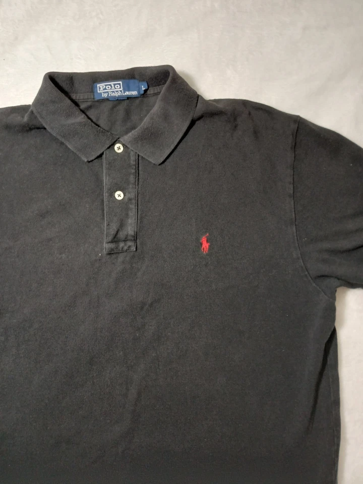 Camisa Polo Ralph Lauren Para Hombre L Manga Corta Algodón Azul Marino Rojo Poni Foto 4 de 4