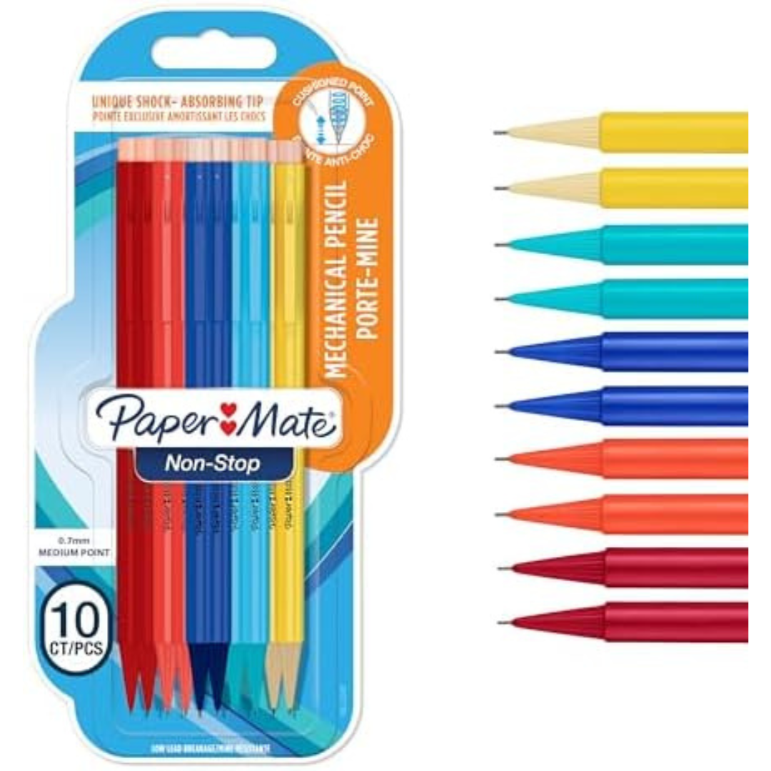 Paper Mate Non-Stop Mechanical Pencils 0.7mm HB #2 Assorted Colours 10 Count