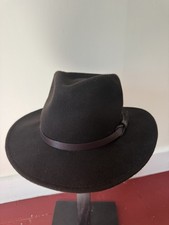 Fine DARK BROWN 100 Wool Felt Hat Fedora Faux Band Leather Men's L