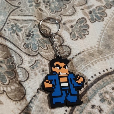 Pixel Art Character Keychain Blue Black Cartoons Detachable Keyring Modern