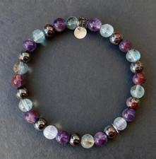 Empath Protection Amethyst Fluorite Hematite Healing Chakra Stretch Bracelet