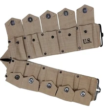 U.S. Army WWII Springfield M1 Garand 10 Pocket Canvas Ammunition Belt Khaki