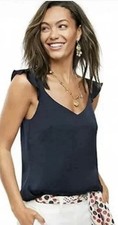 Cabi Handy Cami 5728 Blouse Flutter Strap Navy Blue V-Neckline Size Large