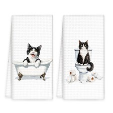 Funny Tuxedo Cat Hand Towels Set of 2, Gifts for Tuxedo Cat Owners Lovers Wom
