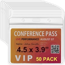 Large Horizontal Badge Holder Bulk 50 50 Pack, Transparent
