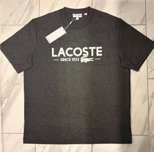 Lacoste Men's Logo T-Shirt Dark Gray White Classic Fit New