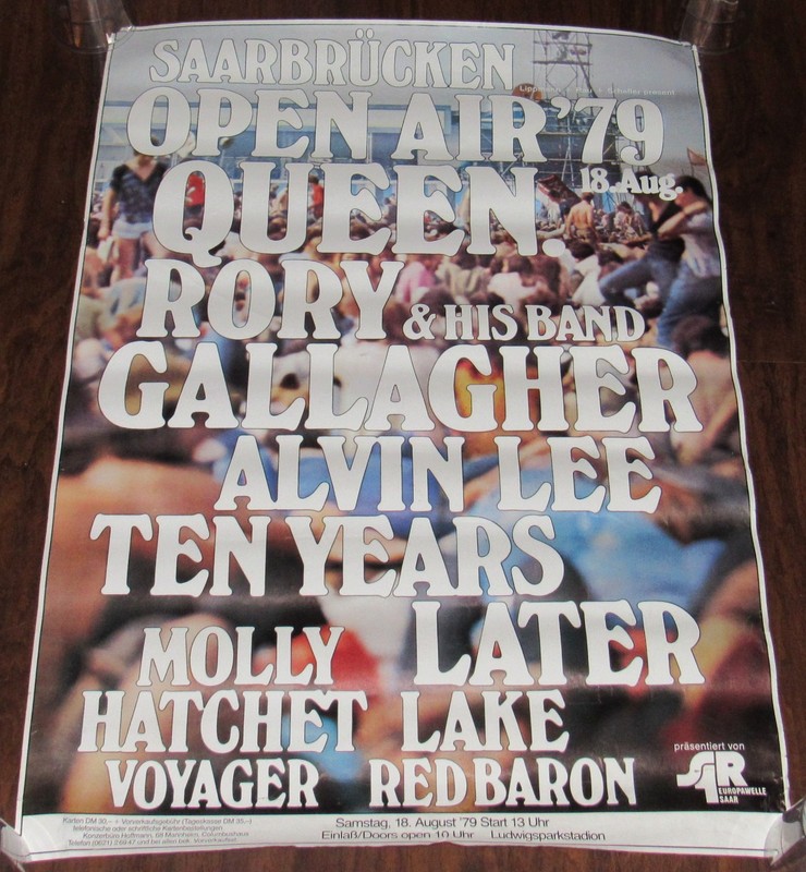 QUEEN: 1979 Germany Concert Poster; Saarbrucken Open Air; MOLLY HATCHET; SR1