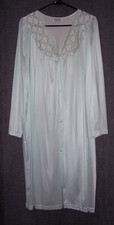 Vtg Vanity Fair Slinky Nylon Mint Green Button Front Robe, Pocket, Made USA, XL